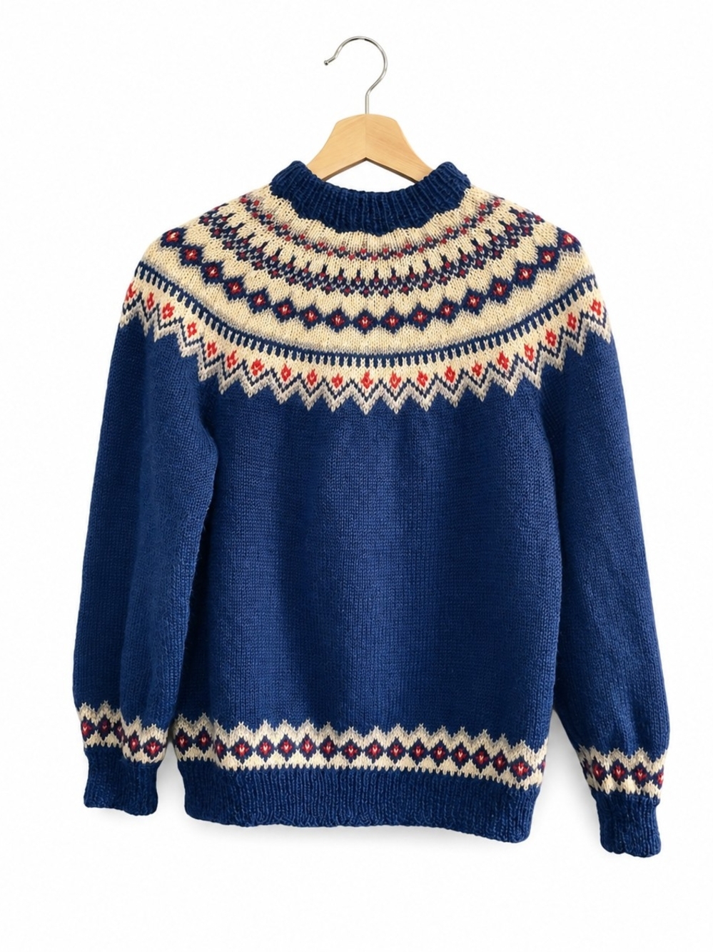 VTG Bergenskofter Norway Hand Knit 100% Wool Sweater Sz M Fair Isle Cozy